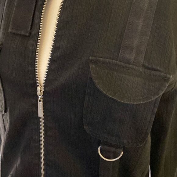 Kenzie Jean Black Faded Denim Biker Moto Grunge Jacket US 12 - Picture 9 of 10